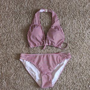 NEW 2 Pc Bikini Swimsuit Halter Style Top Striped